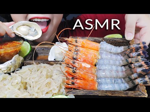 ASMR MOST POPULAR RAW SEAFOOD ON MY CHANNEL PART 04 RAW SHRIMP JELLYFISH MILK OYSTER | LINH-ASMR 먹방