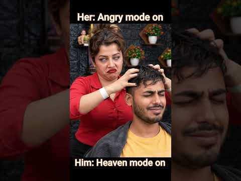 Her Angry Mode ON, His Heaven Mode ON 😂 | Best ASMR Head Massage Ever #shorts