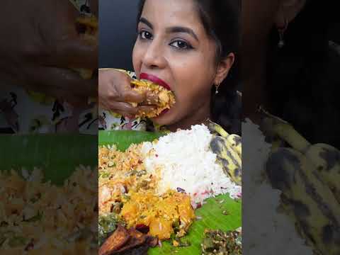 ASMR Eating South Indian Thali Sadhya,Sambar,Rice,Kheer,Papad,Veg Stir Fry ASMR Eating Food Video