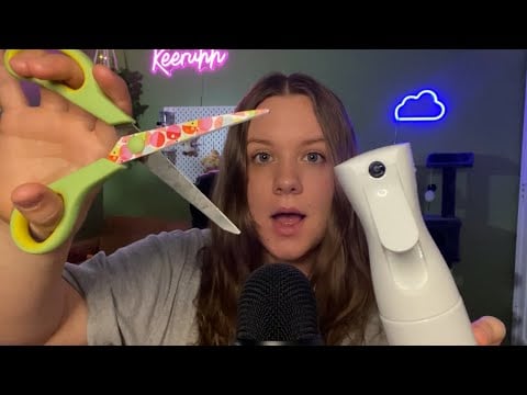 ASMR Fast 2 Minute Haircut (snip snip, brushing, water sounds)