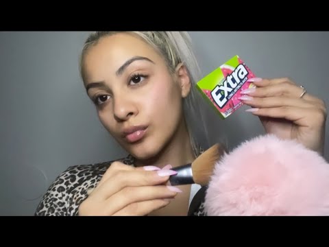 ASMR whisper ramble,gum chewing ,mic brushing 💤👄