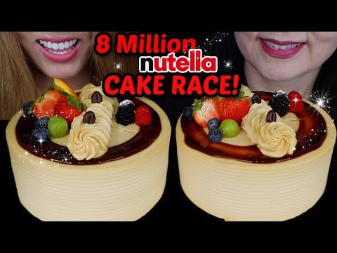 ASMR 8 Million BIG CHOCOLATE MOCHA CAKE RACE! *BIG BITES* soft eating sounds 먹방