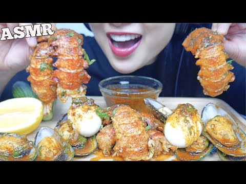 ASMR MOCHI + SEAFOOD BOIL *LOBSTER TAILS + MUSSELS + EGGS (EATING SOUNDS) NO TALKING | SAS-ASMR