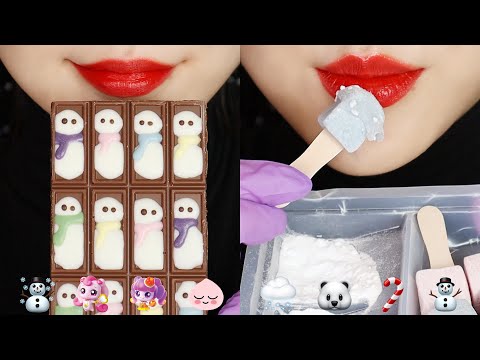 CHRISTMAS FOOD ASMR SNOWMAN CHOCOLATE, CUTE JELLY ASMR EMOJI FOOD ASMR ☃️