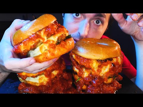 CHEESY MESSY DOUBLE MEATBALL BURGER DRIPPING IN SAUCE ! * MUKBANG * | NOMNOMSAMMIEBOY