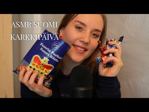 ASMR SUOMI Syömisääniä 🍬 Candy eating, crinkly wrapping paper & Finnish trigger words 🍬