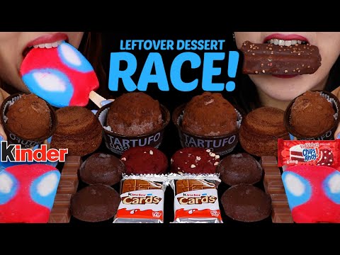 ASMR LEFTOVER DESSERT RACE! CHOCOLATE ICE CREAM BOMB BALLS, SPIDER-MAN ICE CREAM BARS, KINDER, MOCHI