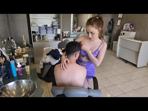 💈SWEET BARBER LANA LOOKS STUNNING IN PURPLE 💜| FULL BODY RELAXING ASMR MASSAGE & SOFT SCRATCH