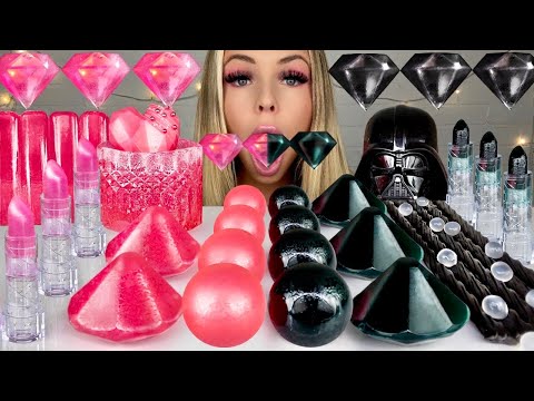 ASMR PINK AND BLACK FOOD, EDIBLE CRYSTAL, BLACK LICORICE, JELLY MUKBANG 먹방