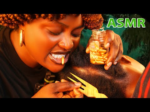 Asmr✨Sleep faster, attentive hair parting,scalp greasing,scratching, braids take down, whisper & Gum