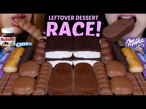 ASMR LEFTOVER DESSERT RACE! BIG CHOCOLATE ICE CREAM BAR, MILKA OREO BAR, NUTELLA PASTRY, FERRERO 먹방