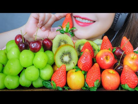 AMSR FRUITS PLATTER (MUSCAT GRAPES, STRAWBERRY ,MINI APPLES, KIWI , CHERRY)EATING SOUNDS | LINH-ASMR