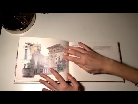 ASMR Barcelona Montjuic Travel Sketchbook - Page Turning - Tracing - No Talk