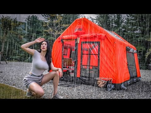⚡CAMPING IN HEAVY RAIN WITH A COZY INFLATABLE TENT