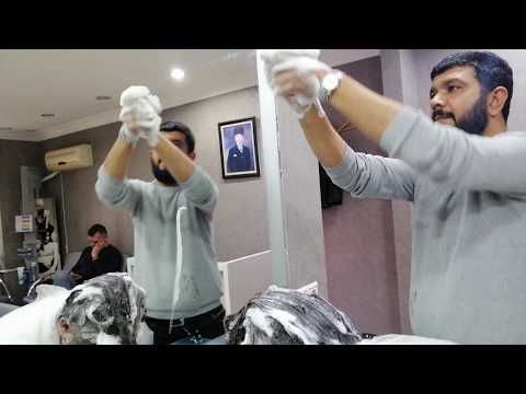 ASMR Turkish Barber hair washing head, neck, shoulder, massage to Marjinal man who have so long hair