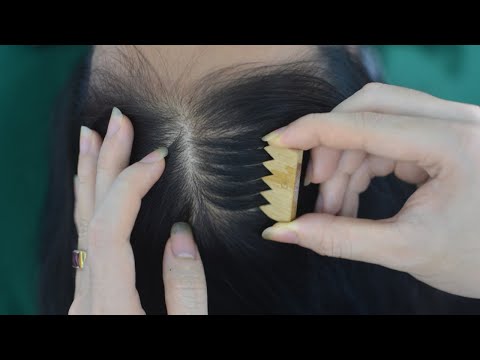 ASMR Scalp Scratching With Wooden Tool, Relaxing Hair Parting, Hair Massage For Relieve Stress