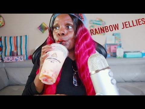 STRAWBERRY BANANA RAINBOW JELLIES ASMR EATING SOUNDS