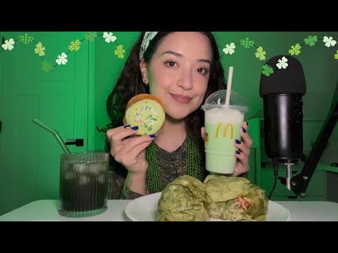 ASMR | Green foods | St Patrick’s day ☘️🌈🎩