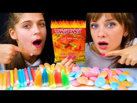 ASMR NIK L NIPS WAX BOTTLES STICK CANDY, UFO WAFERS CANDY AND HOT CHILI CANDY