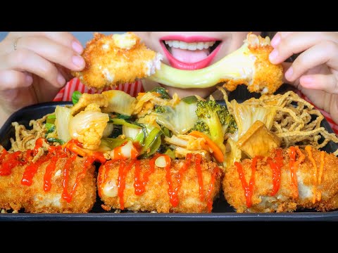 ASMR CRUNCHY NOODLES X DEEP FRIED CHEESE PORK ( Cheese tonkatsu ) , EATING SOUND | LINH-ASMR