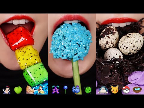 15MINUTES EMOJI FOOD ASMR COMPILATION FOR SLEEP, DISNEY PRINCESS CHOCOLATE RELAXING EATING ASMR 🦄