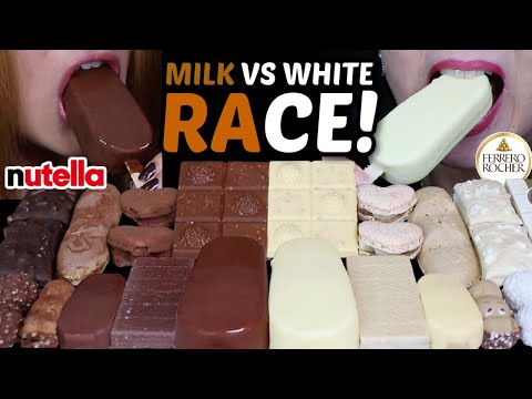 ASMR MILK VS WHITE CHOCOLATE DESSERT RACE! FERRERO ROCHER BARS, BIG ICE CREAM BARS, KINDER, NUTELLA