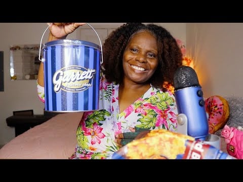 Trying Garrett's Spice Pumpkin Caramel Crisp Popcorn-Treat ASMR Eating Sounds