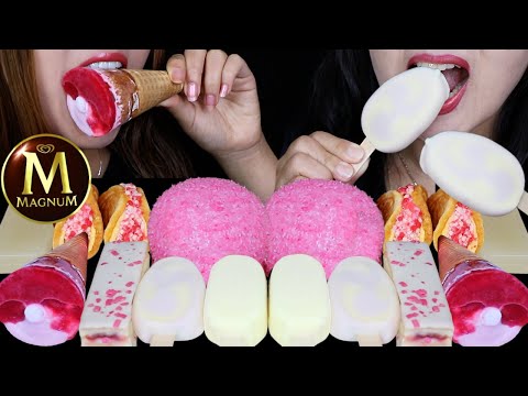 ASMR STRAWBERRY FRESH CREAM CAKE TACOS, MINI MAGNUM ICE CREAM BARS, BERRY CREAM CHEESECAKE BARS 먹방