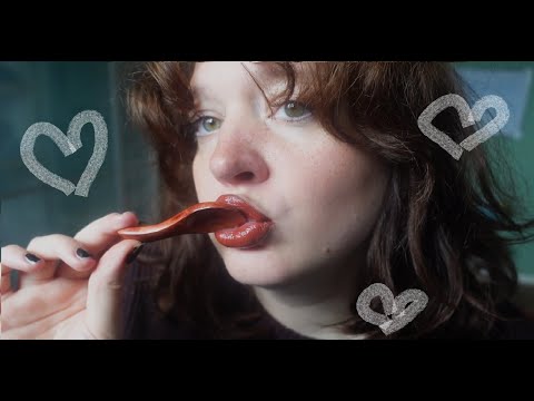 ASMR mouth sounds and ramble (coconut rain, ring nibbling, lipgloss, wooden spoon)