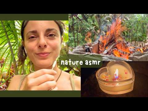 whispers & cracking fire asmr 🌿 nightime jungle sounds 🌌 ✨ lofi