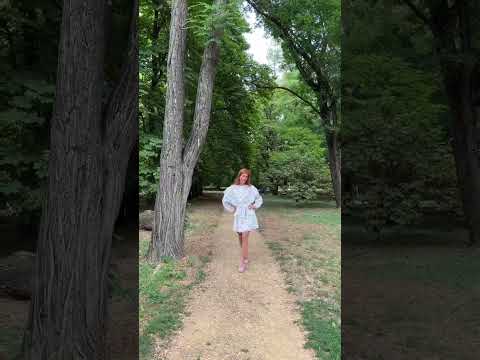 In My New White Cotton Mini Dress and Tan Nylon Pantyhose Outdoors.