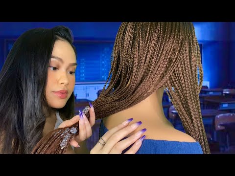 ASMR Girl in Class Plays W/ Your Hair (Beaded Braids) During A Movie + Scalp & Back Scratch RP gum