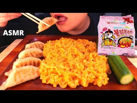 ASMR CARBONARA FIRE NOODLES & DUMPLINGS MUKBANG 먹방 (NO TALKING) EATING SOUNDS 인기있는 |Mandy Foods ASMR