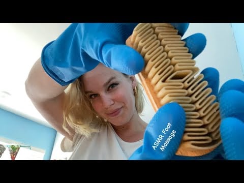 [ASMR] Fast & Aggressive Foot Massage With Rubber Gloves And A Suede Brush