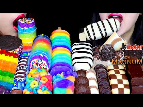 ASMR RAINBOW CAKE PUSH POP, MAGNUM ICE CREAM, M&M'S, MARSHMALLOW TREAT, KINDER, GUMMY BEARS, CAKE 먹방