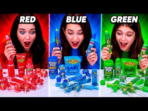 ASMR Red, Blue, Green Candy Race with Closed Eyes Compilation