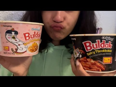 ASMR TRYING BULDAK SPICY RAMEN NOODLES 🌶️ 💕🍜 TINGLY CHEWY SOUNDS ✨