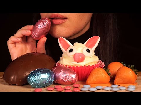 ASMR Easter Bunny Cupcake, Chocolate Eggs, Carrot Strawberries | Eating Sounds (No Talking)