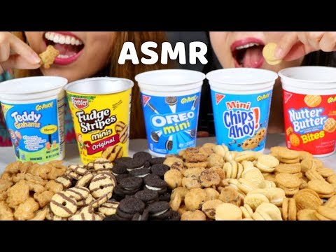 ASMR EATING MINI COOKIES | OREO, CHIPS AHOY, TEDDY GRAHAMS, NUTTER BUTTER | *CRUNCHY*