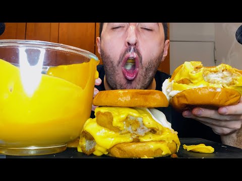 CHEESE SAUCE ASMR | TRIPLE FISH CHEESE BURGER | MUKBANG