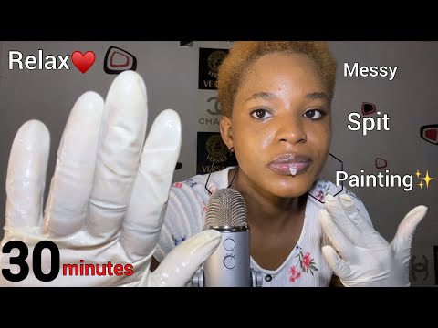 ASMR| 30 Minutes Relaxing MESSY SPIT PAINTING! mouth sounds| inaudible whispering