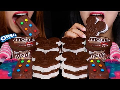 ASMR ICE CREAM PARTY! M&MS ICE CREAM BAR, Mickey Mouse ICE CREAM SANDWICHES, COTTON CANDY, OREO 먹방
