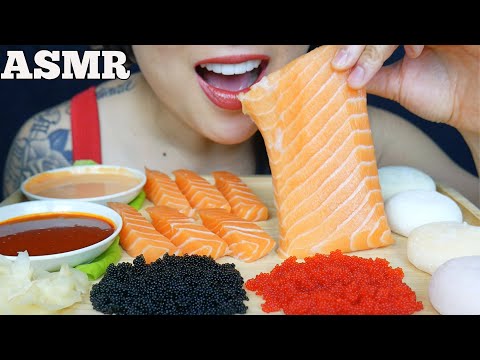 ASMR SALMON SASHIMI SLAB FIRE MAYO SAUCE + MOCHI CREAM DESSERT (EATING SOUND) NO TALKING | SAS-ASMR