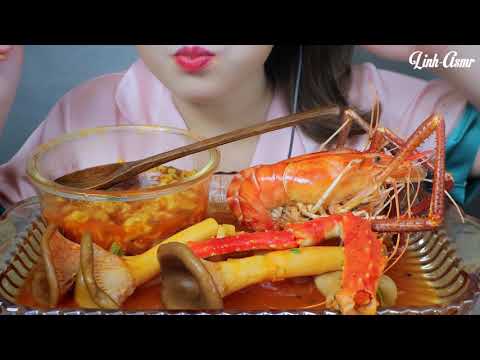 ASMR EATING STEW FIRE NOODLES X PRAWN X KING CRAB X LONG LEG MUSHROOM EATING SOUNDS | LINH-ASMR