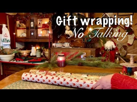 ASMR Christmas Gift Wrapping! (No Talking Version) Paper crinkles, Taping & cutting~Crackling fire!