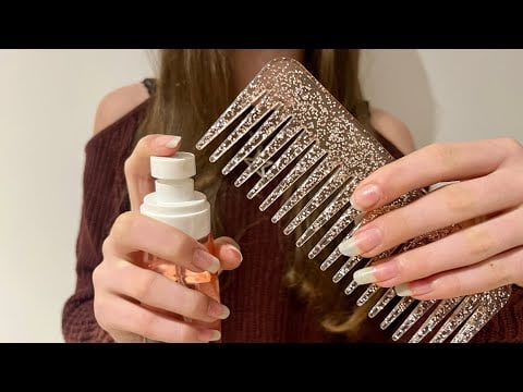 ASMR Relaxing combing + Spraying your hair | camera combing | lo-fi | lots of spray sounds 