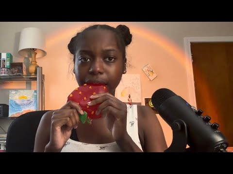 ASMR Giant Gummy Mukbang 🍓 😋 (Mouth Sounds, Chewing, Rambling)