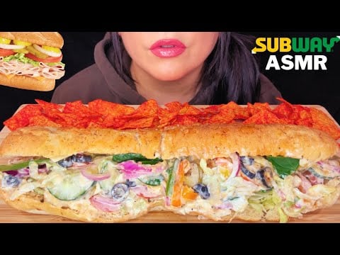 ASMR EATING SUBWAY TURKEY FOOTLONG MUKBANG (NO TALKING) EATING SOUNDS