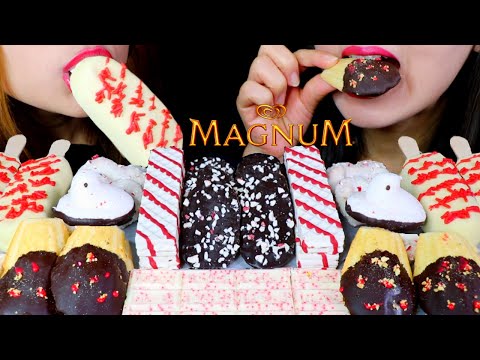 ASMR MAGNUM ICE CREAM, DARK CHOCOLATE, MARSHMALLOW, HERSHEY'S CANDY CANE CHOCOLATE 먹방 | Kim&Liz ASMR