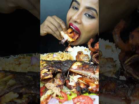 ASMR Eating Spicy Full Fish Curry,King Fish Fry,Fried Fish,Rice,Papad Big Bites ASMR Eating Mukbang